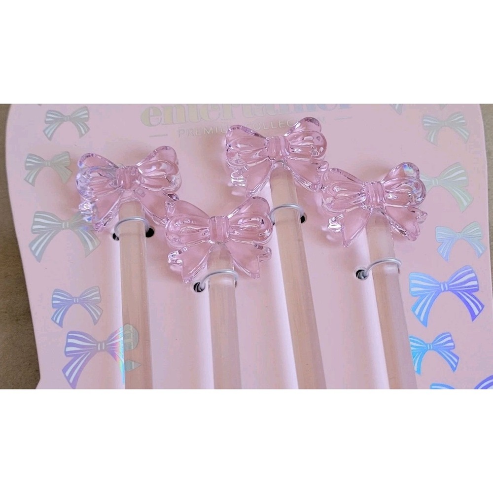 Pink Bow Glass Cocktails Stirrers Set Of 8 Bouchie Party Glam